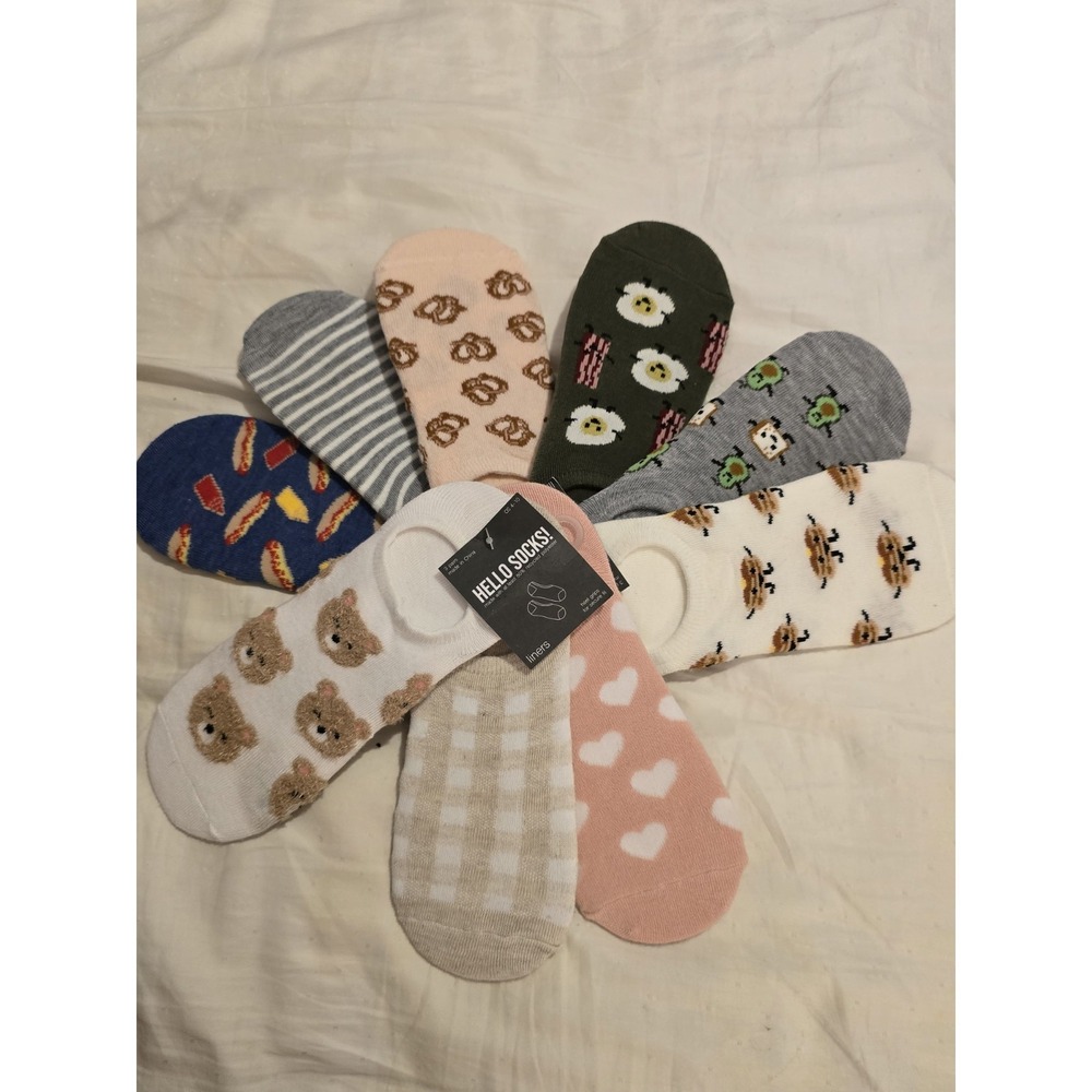 Lot Of 9pairs HELLO Socks  No Show Socks Liners Variety - Size Fits Most‎